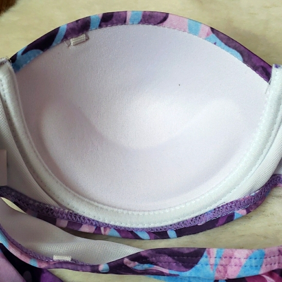 Purple Puff Sleeve Push Up Top Cheeky Bikini Set - Picture 6 of 6